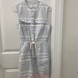 Vineyard Vines Light Blue & White Striped Button-Neck Dress